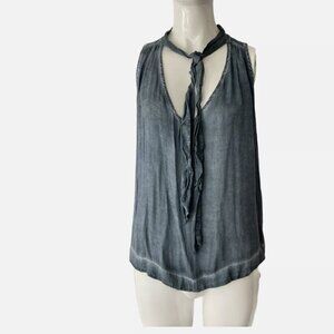 Free People Denim Blue Gray color High Low Tie Neck Sleeveless V-Neck Tank Sz XS